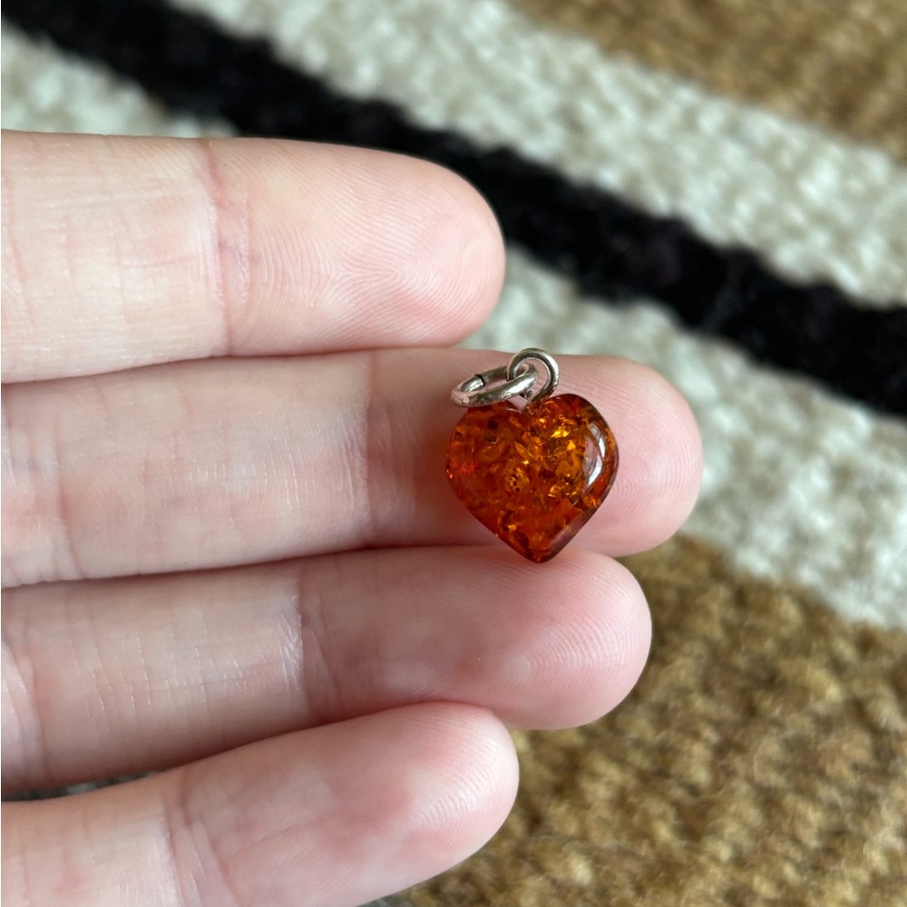 Unique Vintage Amber Heart Pendant Small Charm Gift For Her